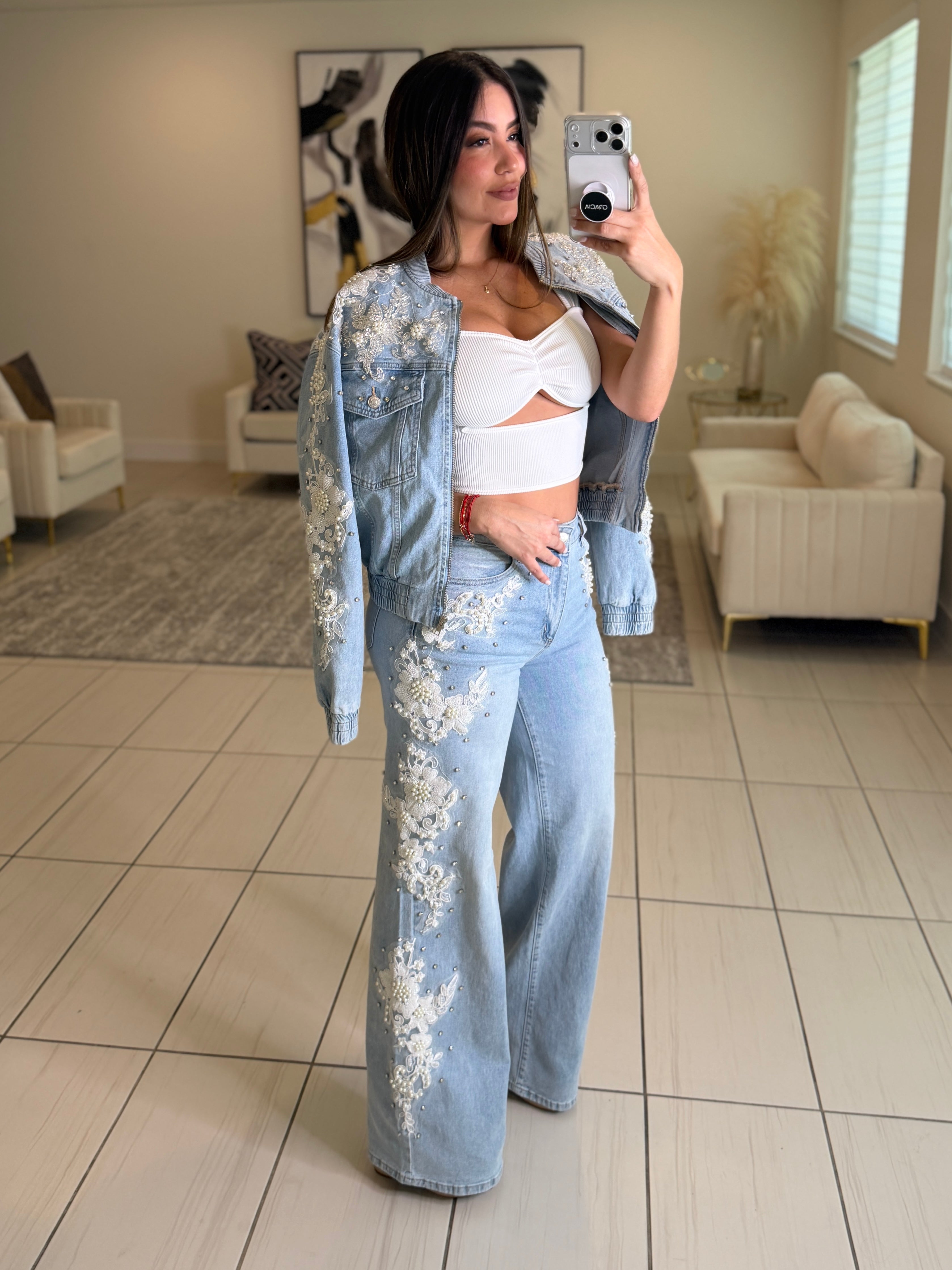 City Of Pearls Denim Pant Set