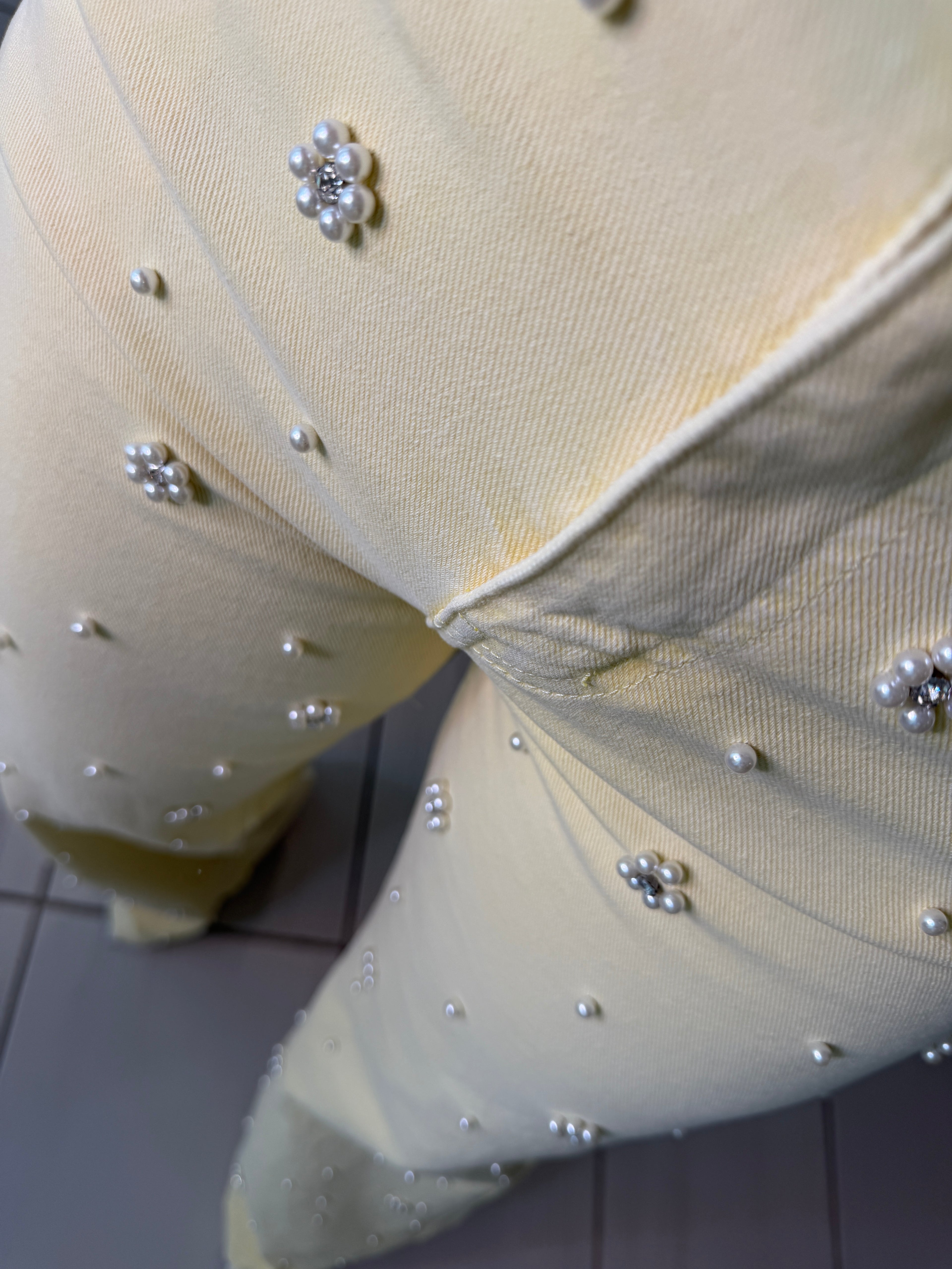 Sunlit Pearls Yellow Denim Pants