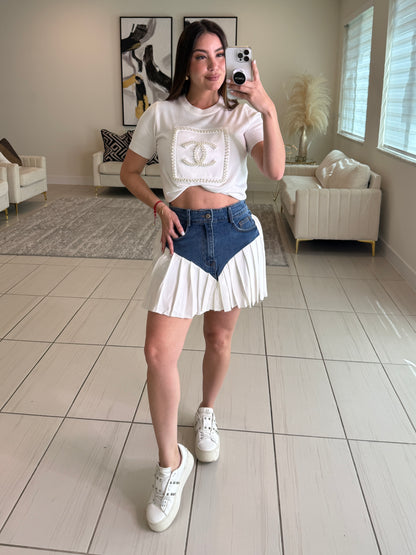 Strong Attraction White and Denim Skort