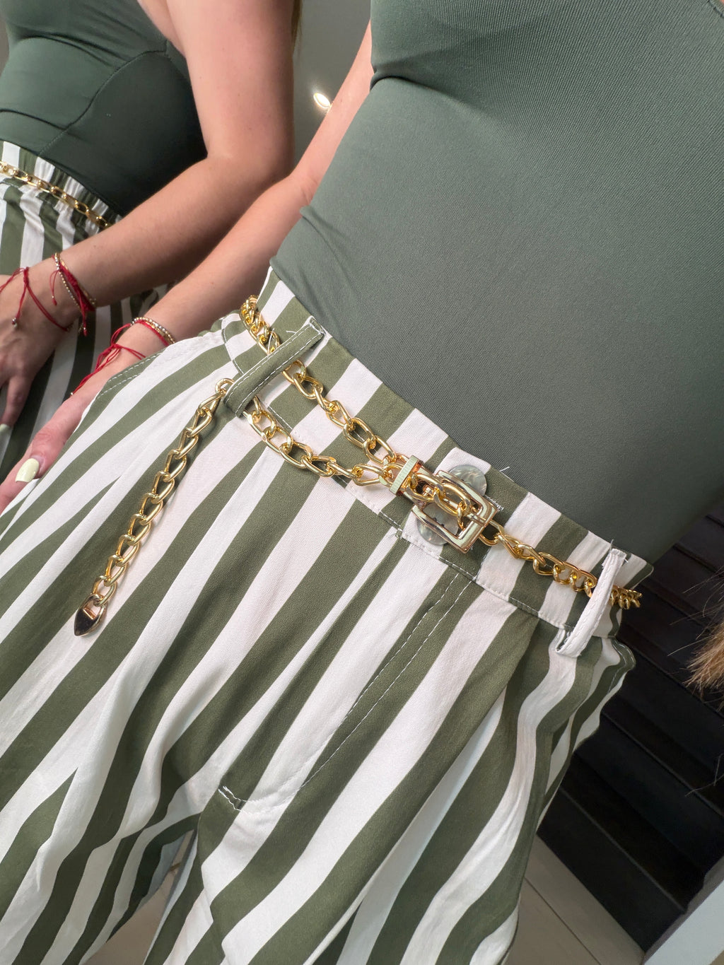 Italian Stripes Green Barrel Pants