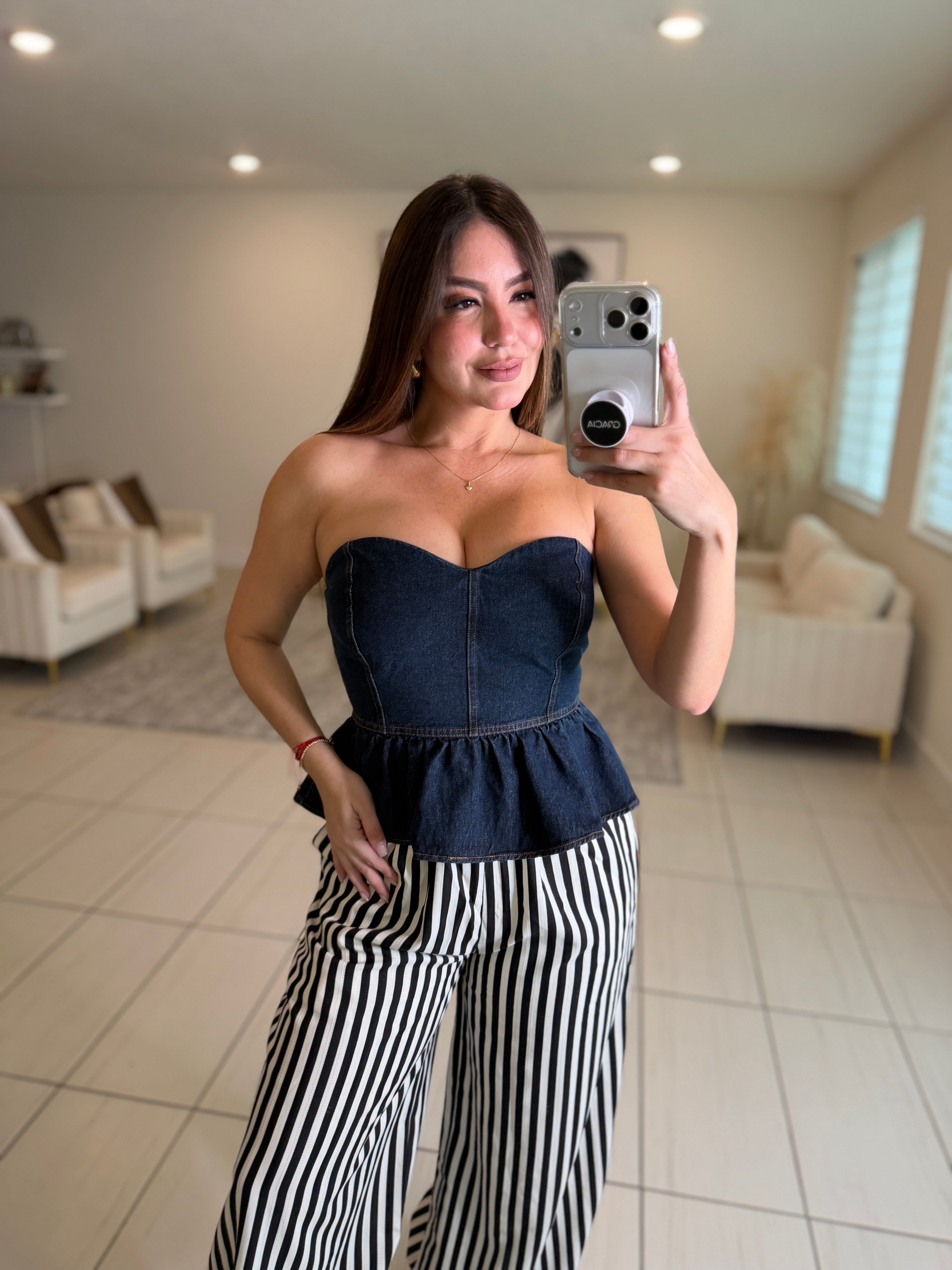 Sweet Peplum Dark Denim Top