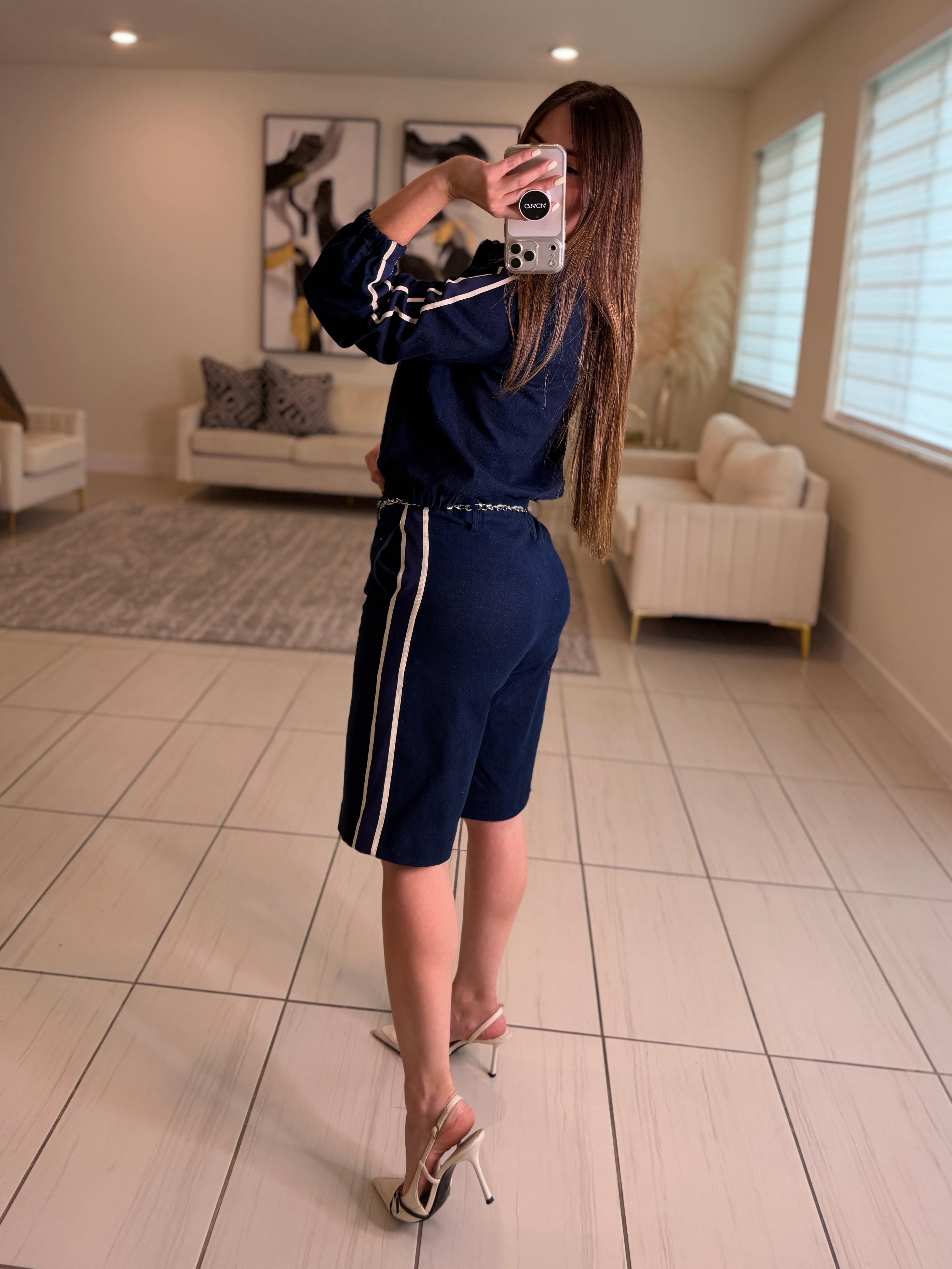 Linear Attraction Navy Blue Bermuda Set