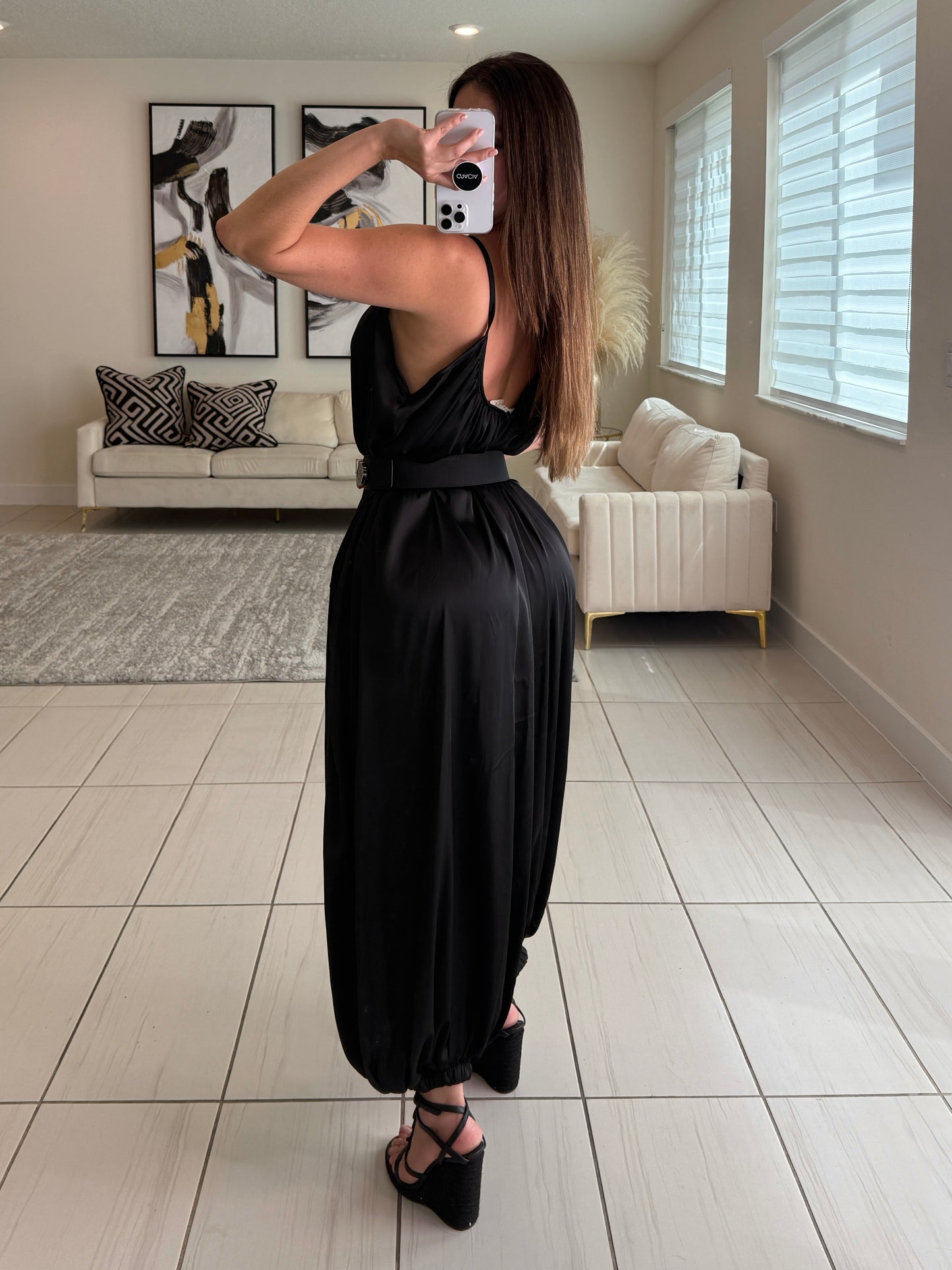 Effortless Essence Ruched Black Jumpsuit