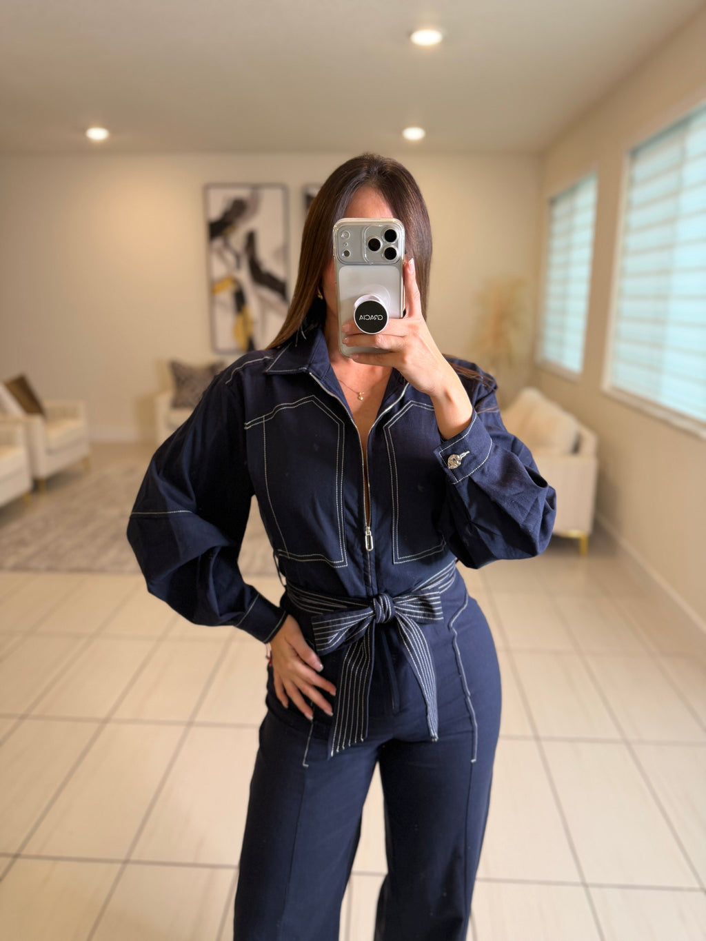 Opulence Linen Navy Blue Jumpsuit
