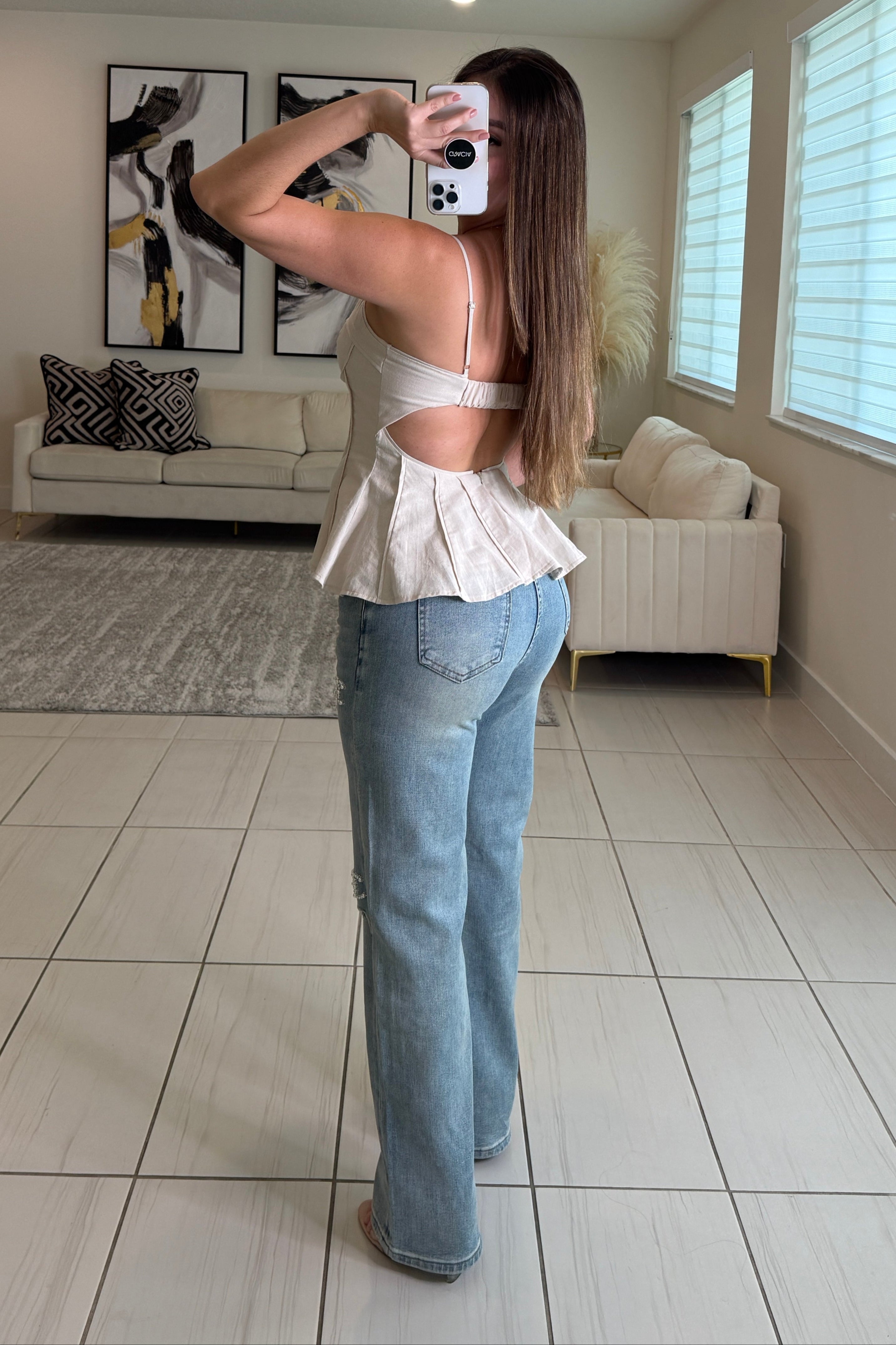 Timeless Poise Linen Beige Top