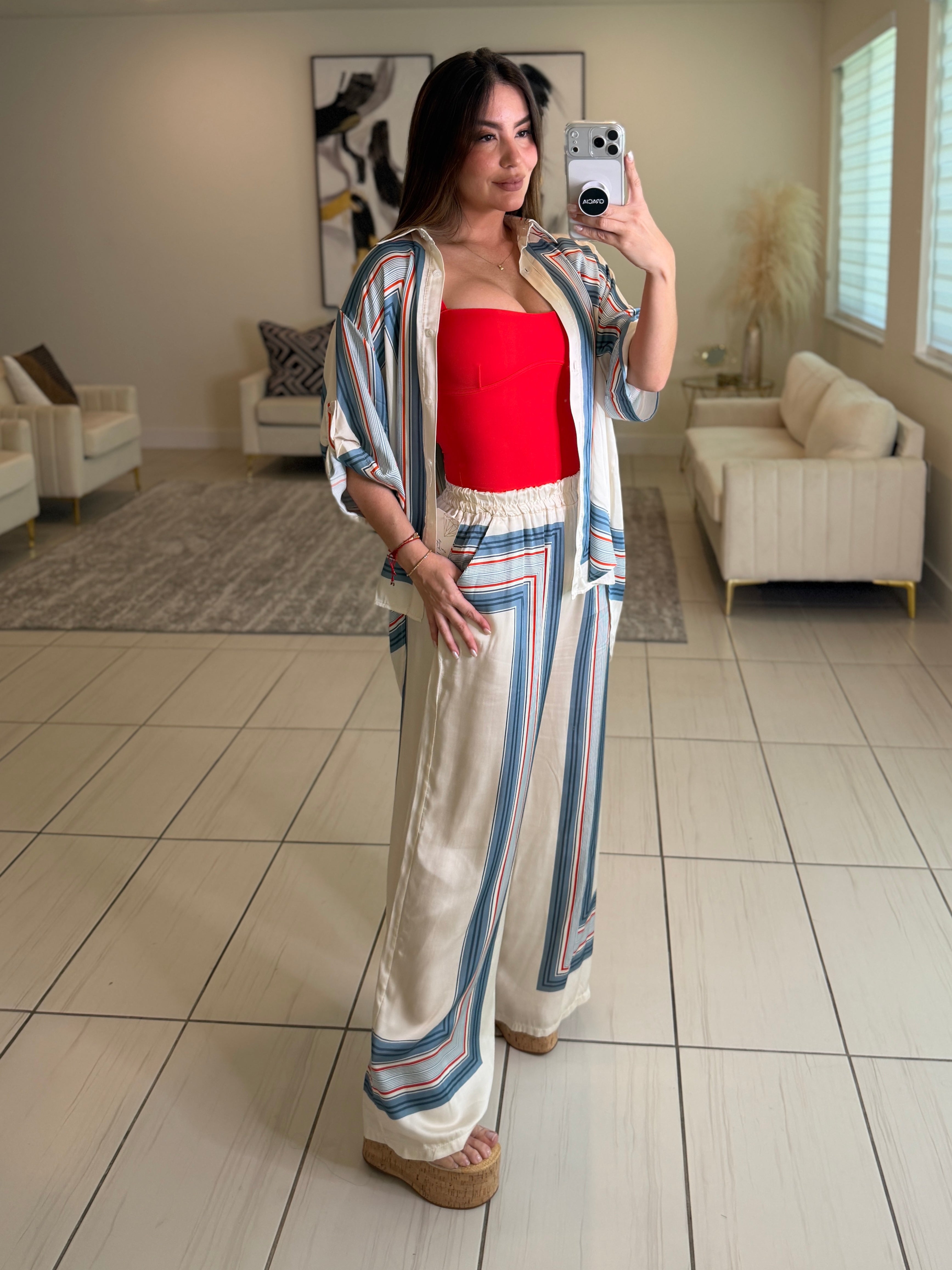 Marine Stripes Beige Pant Set