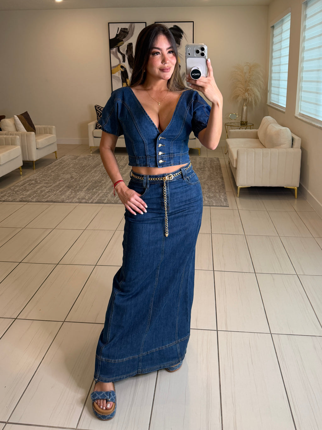 Gonna Scampanata in Denim Skirt Set