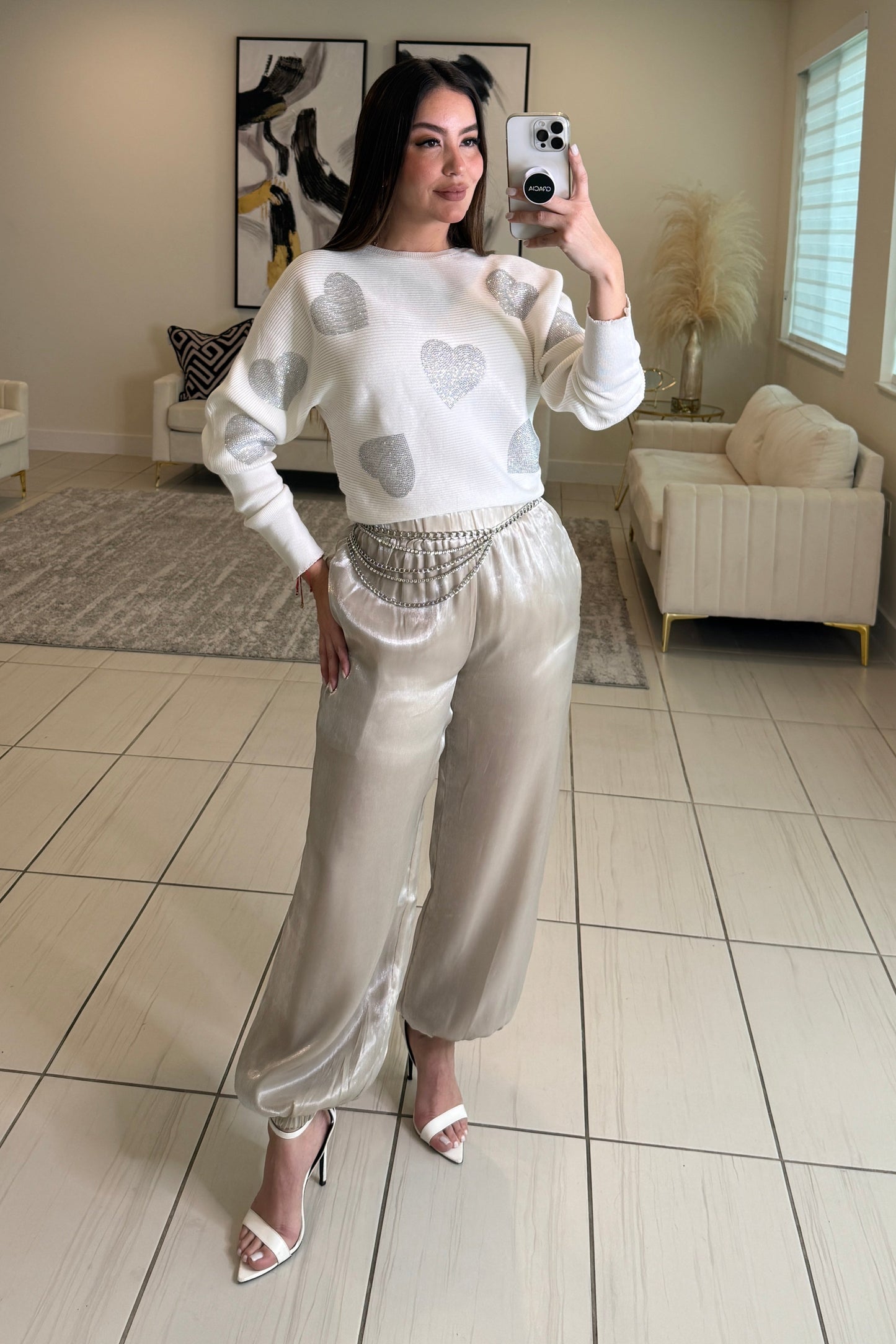 Reflective Beige Balloon Pants