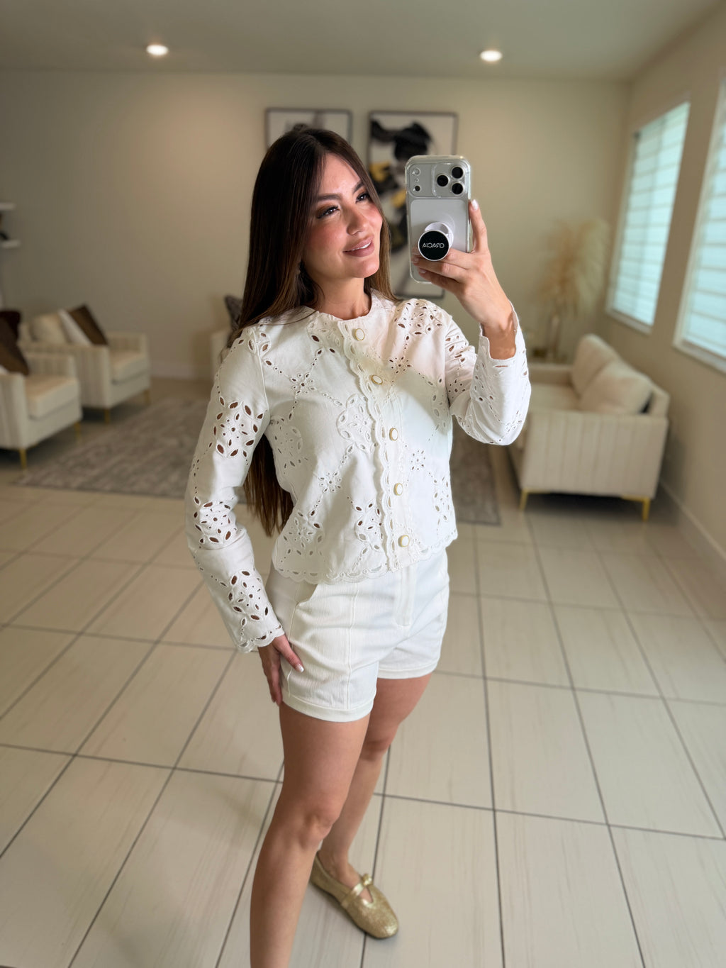 Decorative Eyelet White Jacket