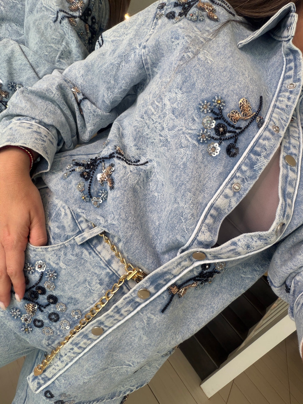 Perfect Details Denim Pant Set