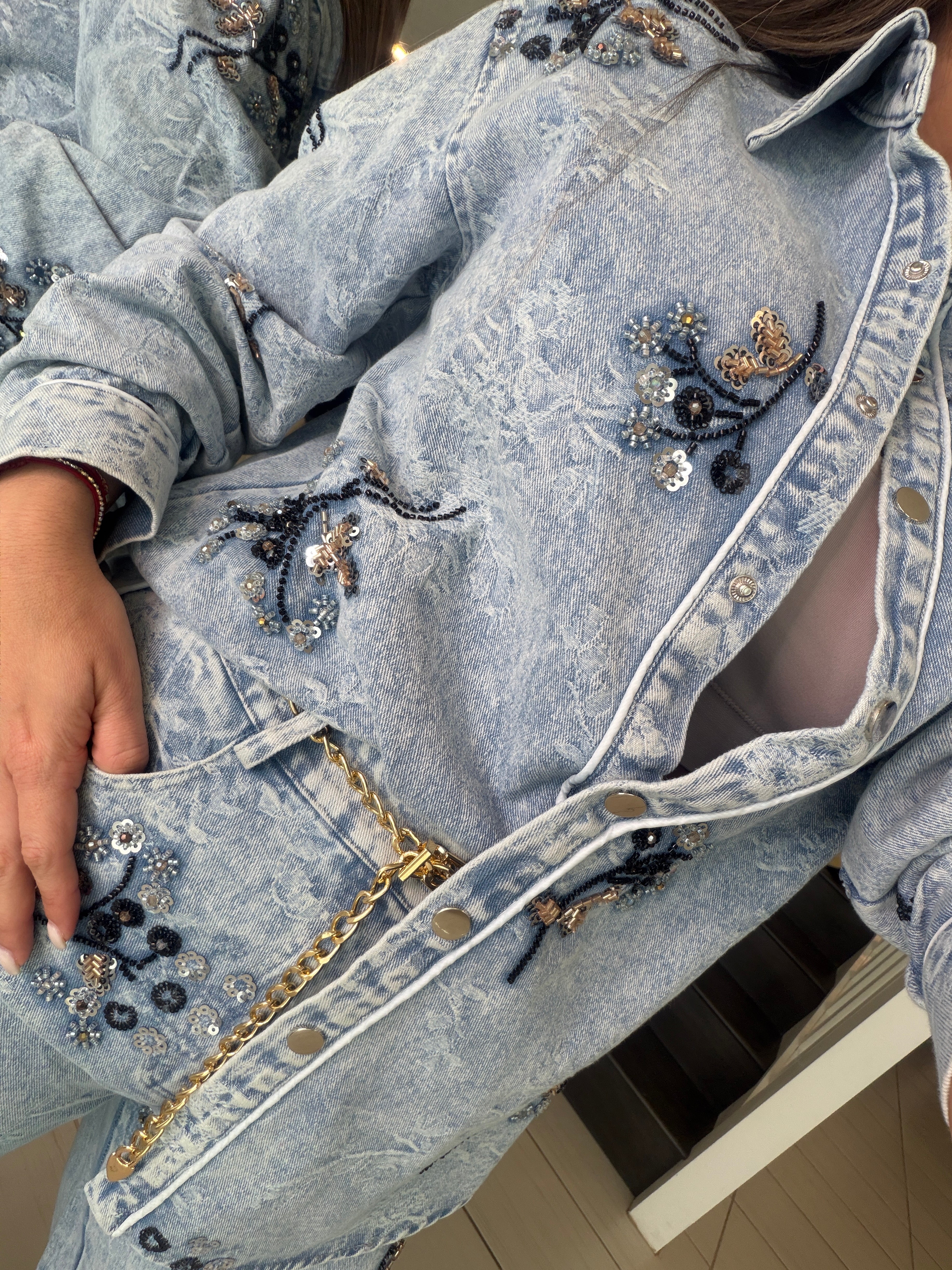 Perfect Details Denim Pant Set