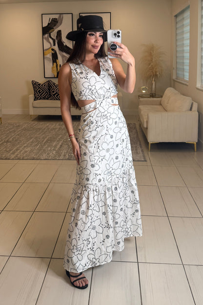 Garden Drift White Maxi Dress