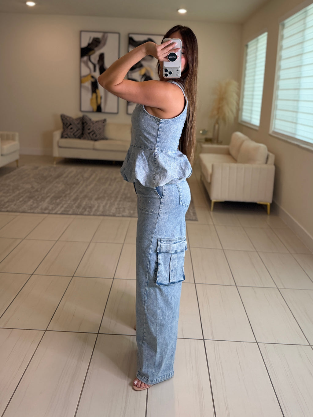 Rhinestones Muse Denim Pants Set