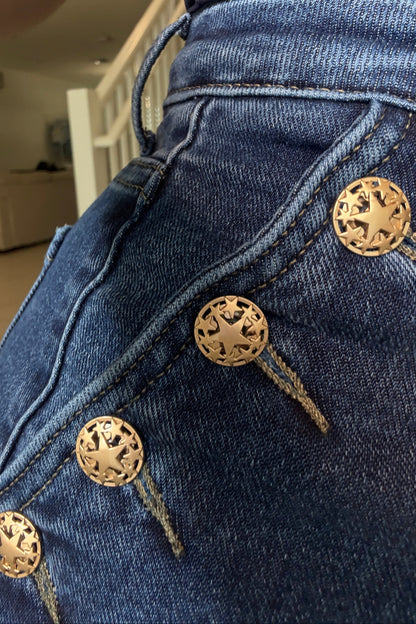 Gorgeous Gold Buttons Denim Pants