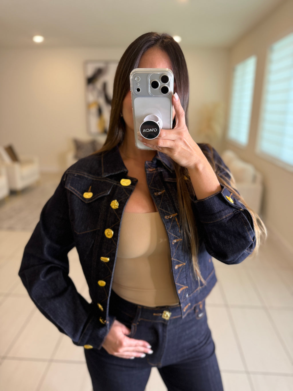 Luxe Gold Button Denim Pant Set