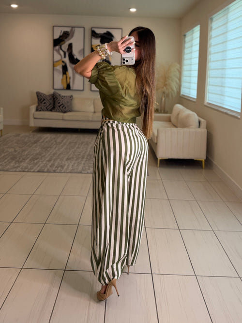 Italian Stripes Green Barrel Pants