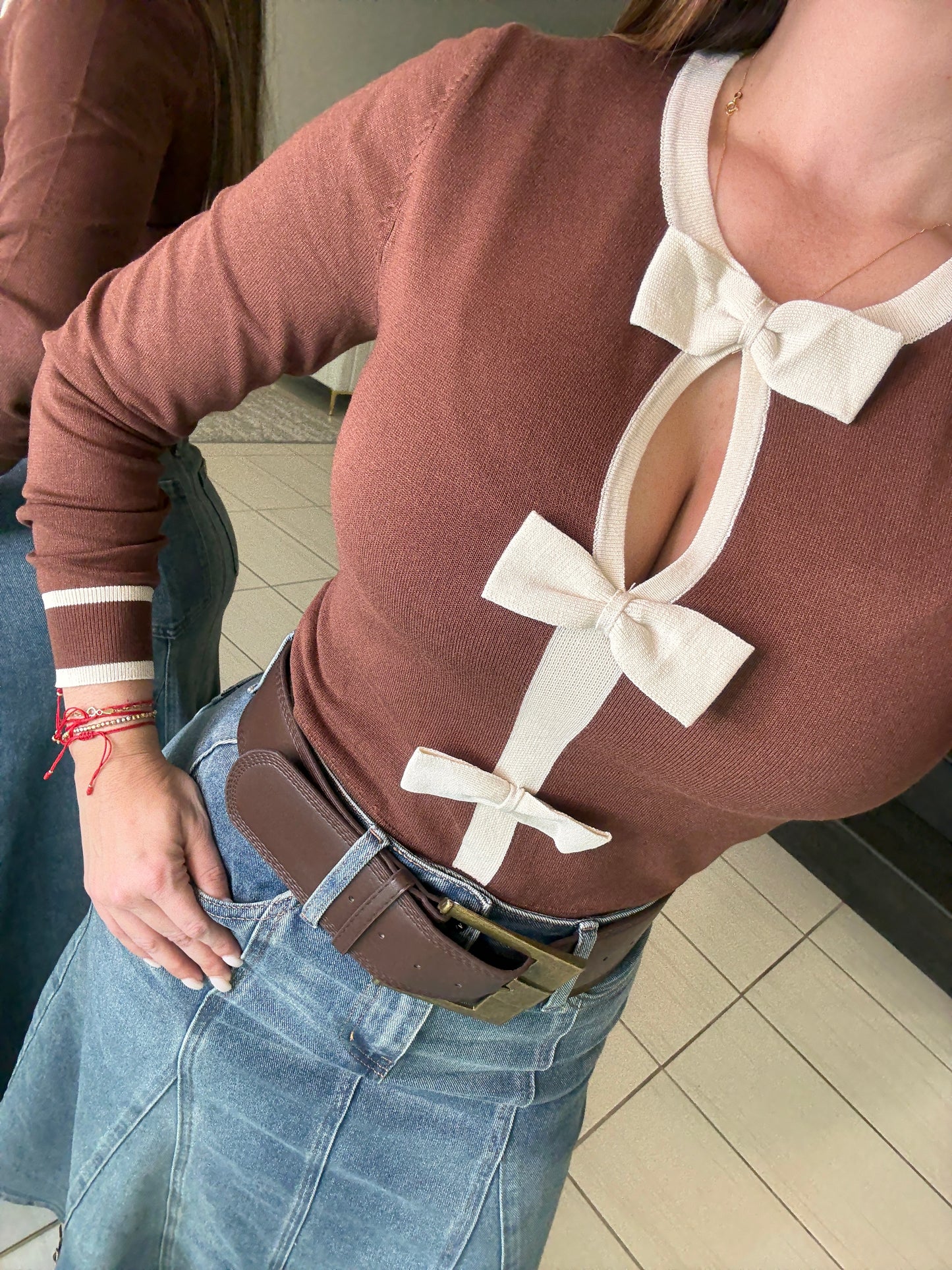 Cutest Bow Brown Sweater Top