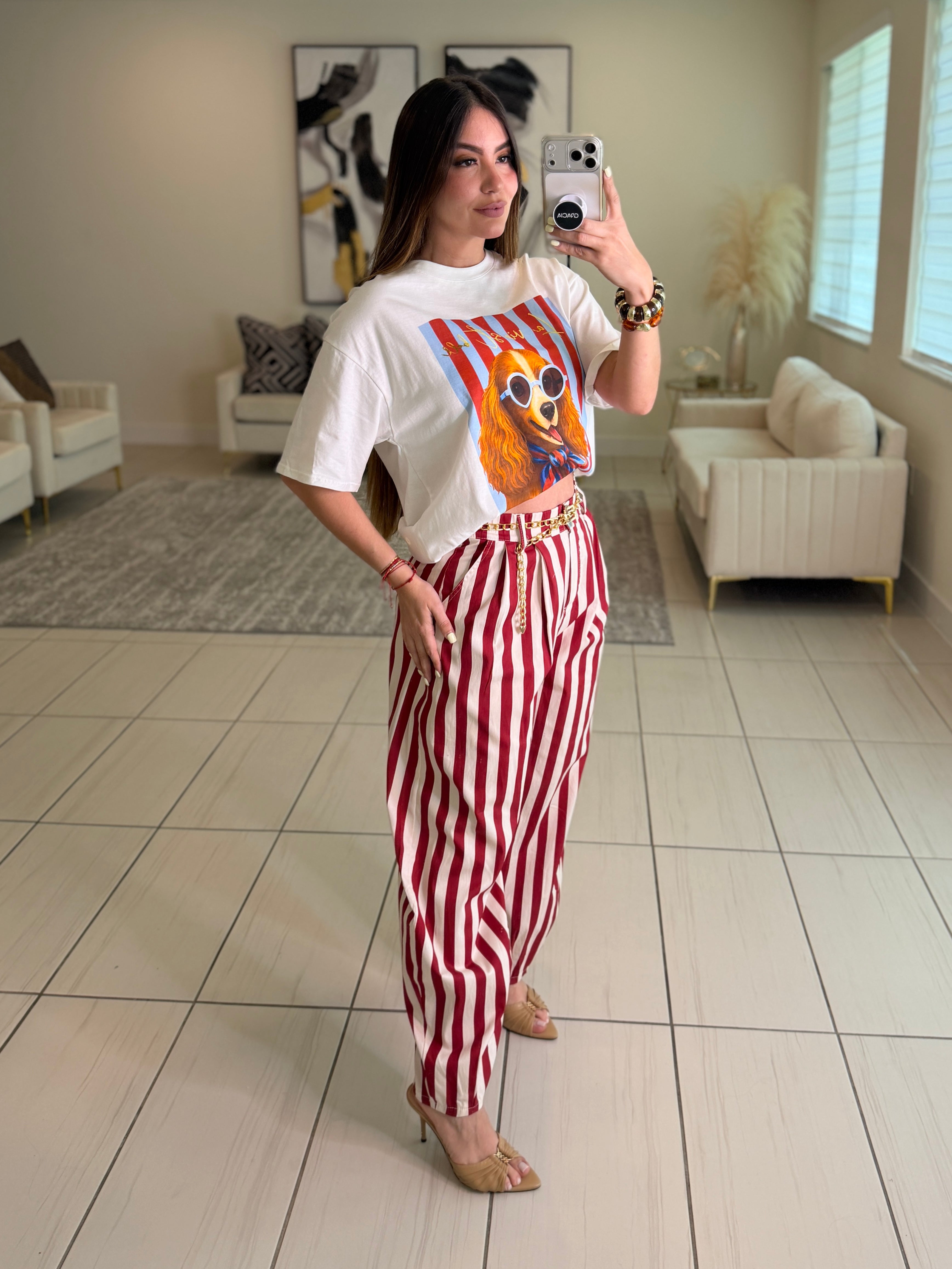 Iconic Puppy Stripes White Tshirt
