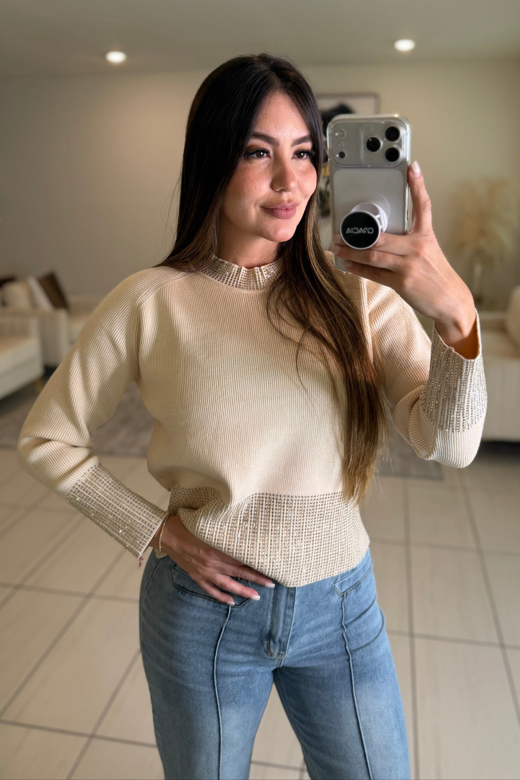 Astral Muse Beige Sweater Top