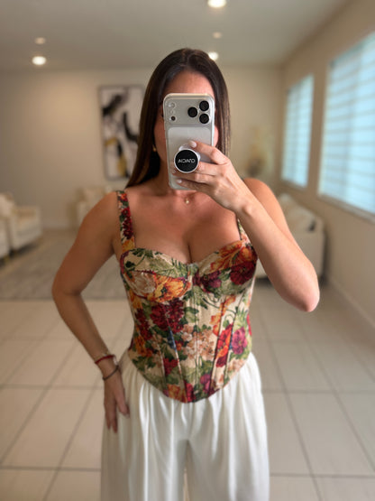 Sweetest Floral Crush Ruched Corset Top