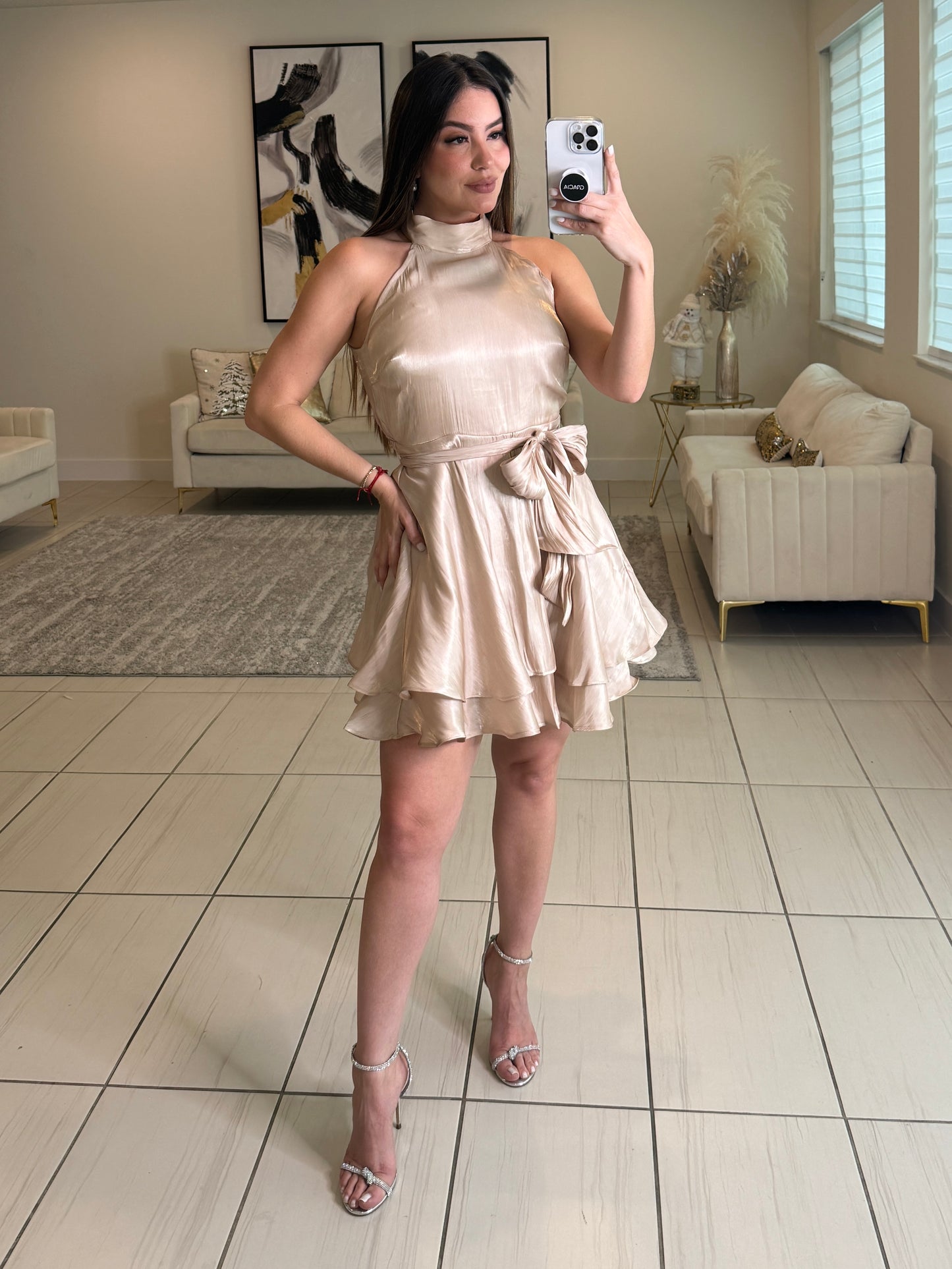 Noir Cascade Beige Dress