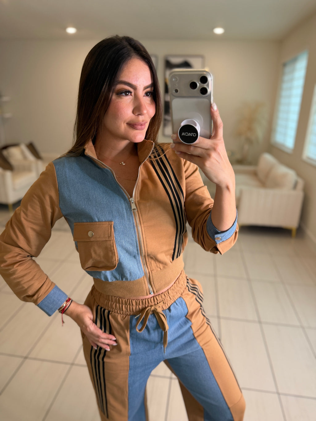 Divine Mocha and Denim Contrast Pant Set