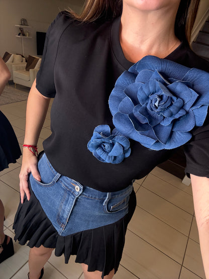 Strong Attraction Black and Denim Skort