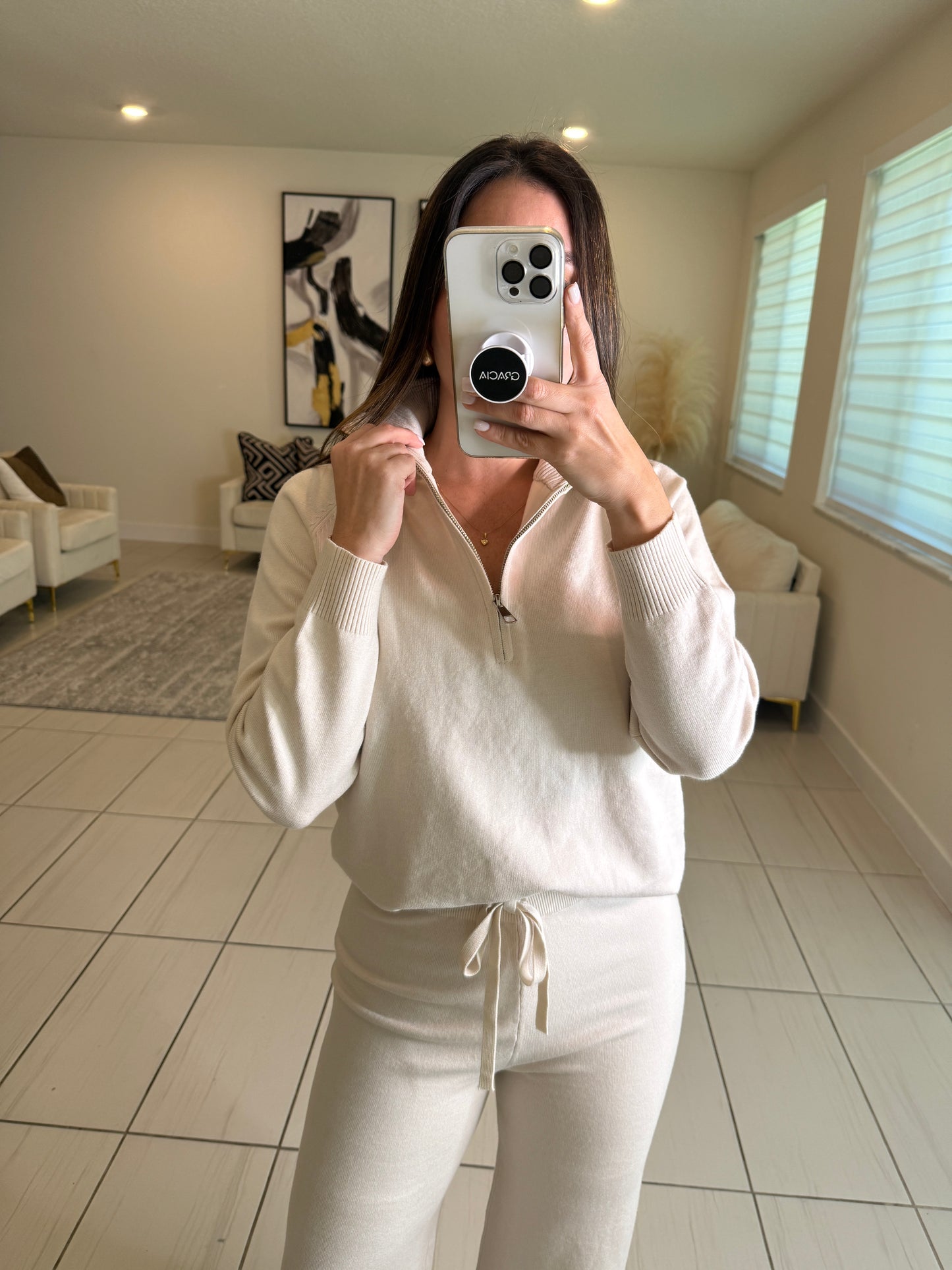 Checkmate Knit Beige Pant Set