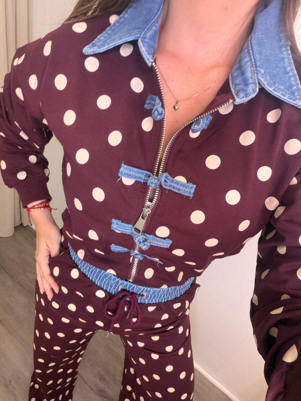 Oriental Polka Burgundy Pant Set