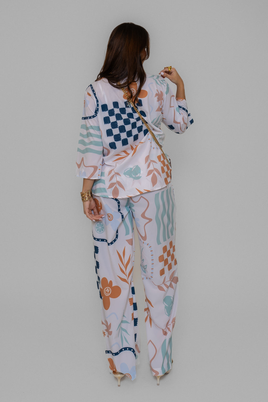 Spring Printed White Pants Set
