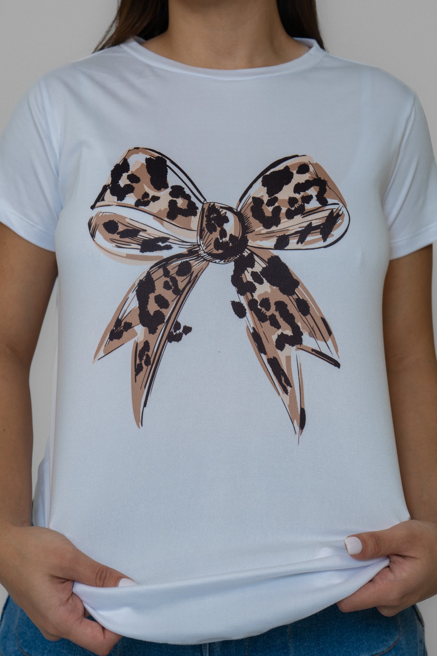 Animal Print Bow White Top