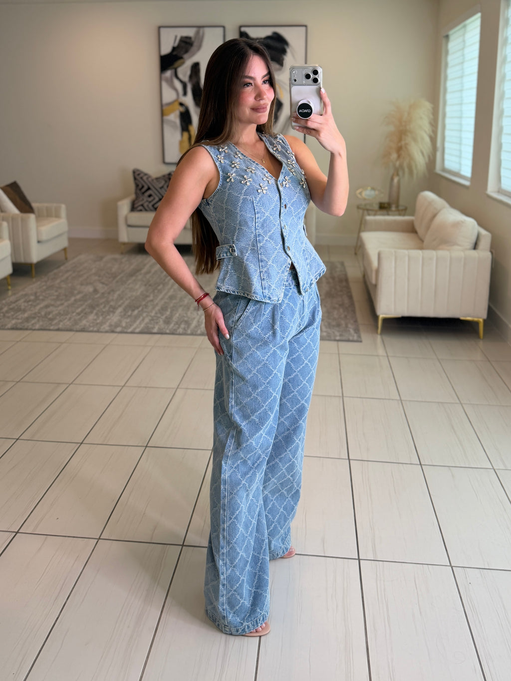 Bright Spring Denim Pant Set