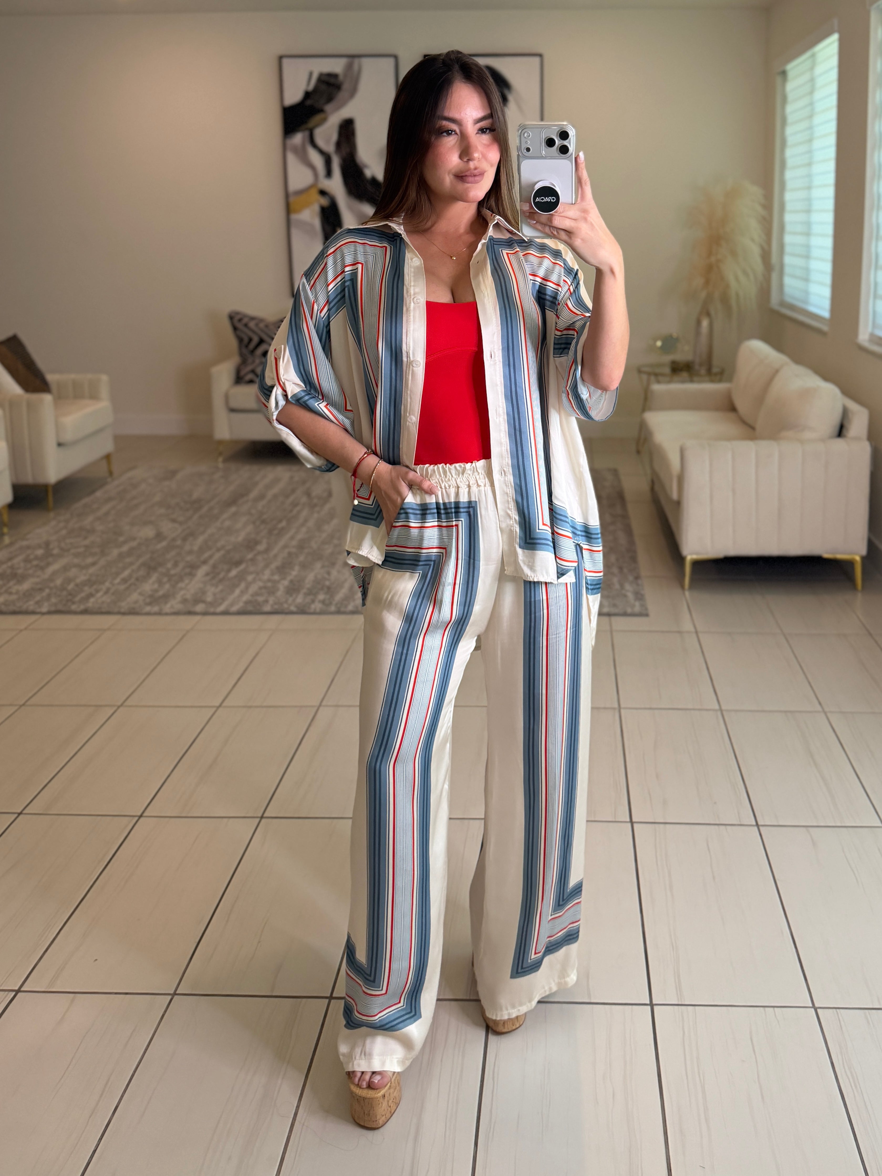 Marine Stripes Beige Pant Set