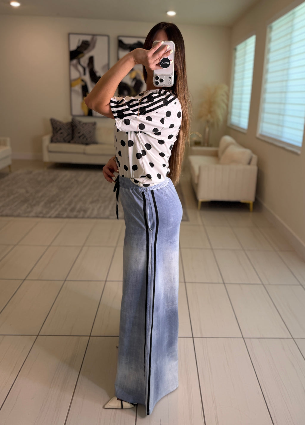 Black Stripes Flare Blue Pants