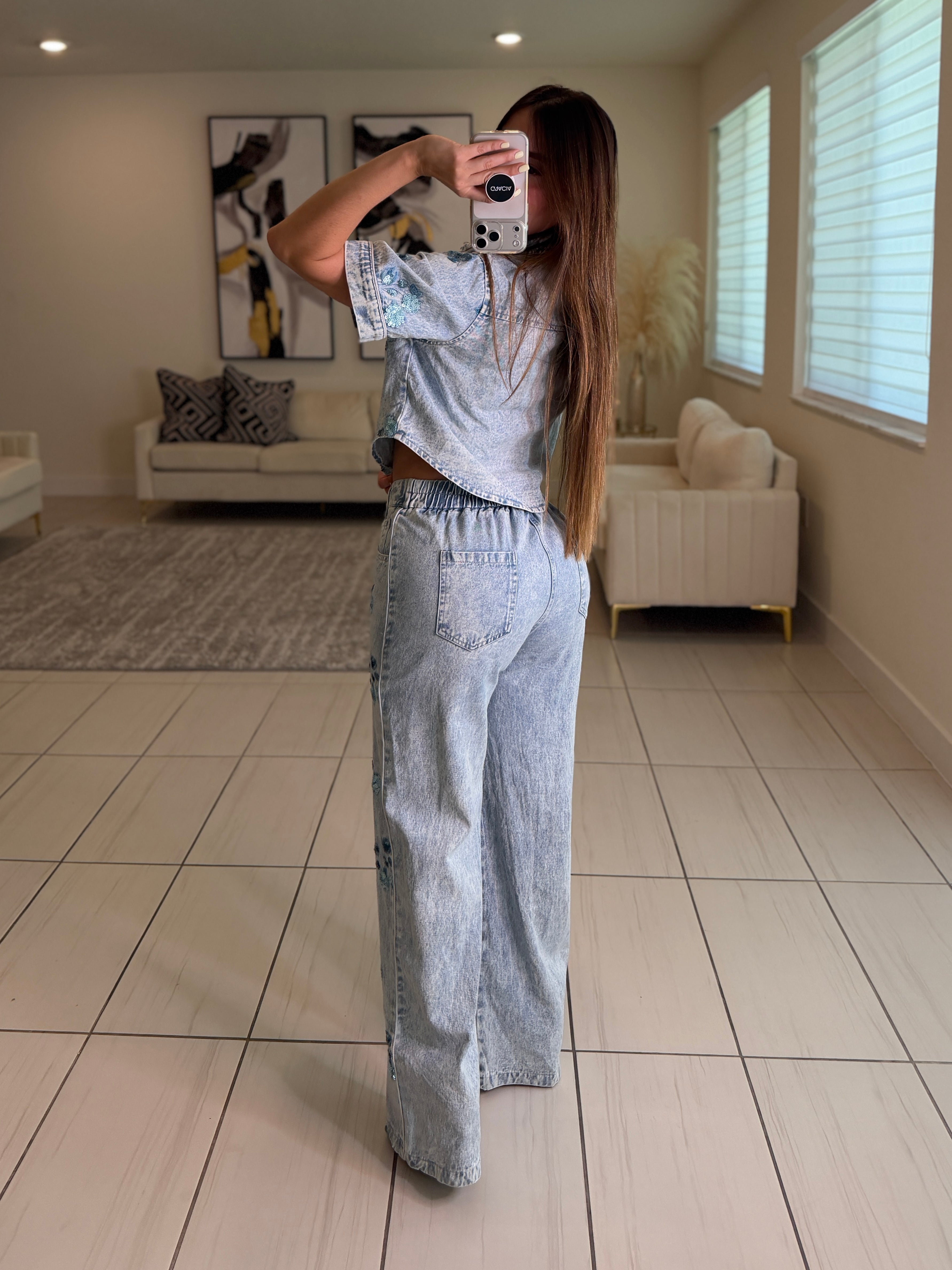 Blossom Sequin Denim Pant Set