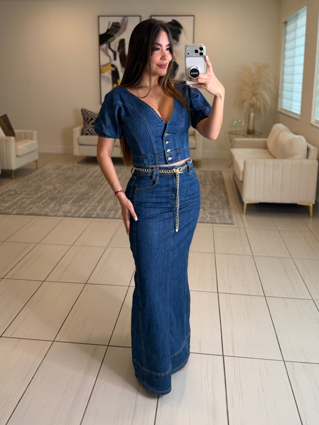 Gonna Scampanata in Denim Skirt Set