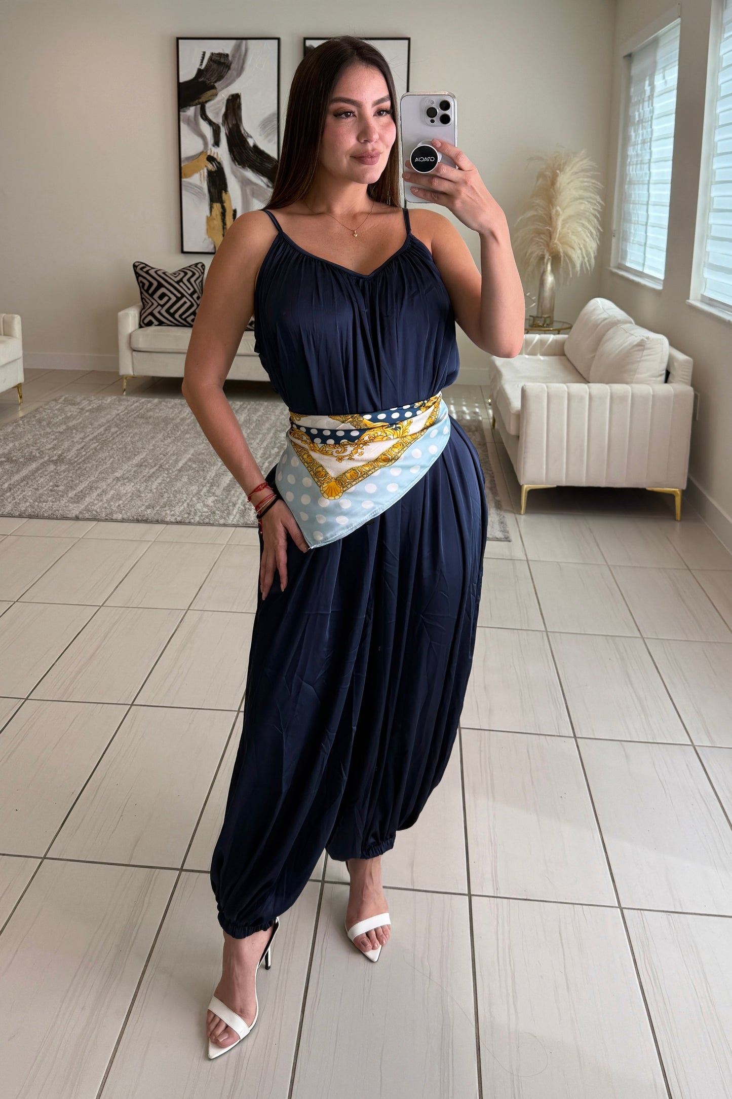 Effortless Essence Ruched Navy Blue Jumpsuit