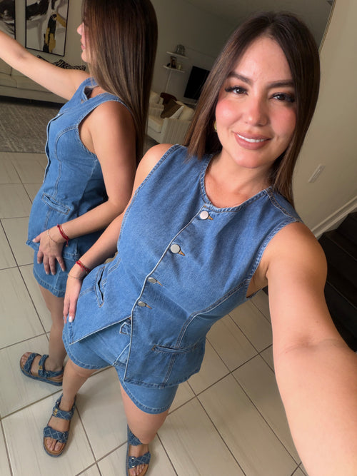 Romantic Drift Blue Denim Short Set