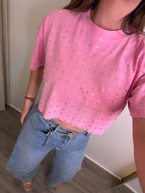 Glow Up Rhinestones Pink Top