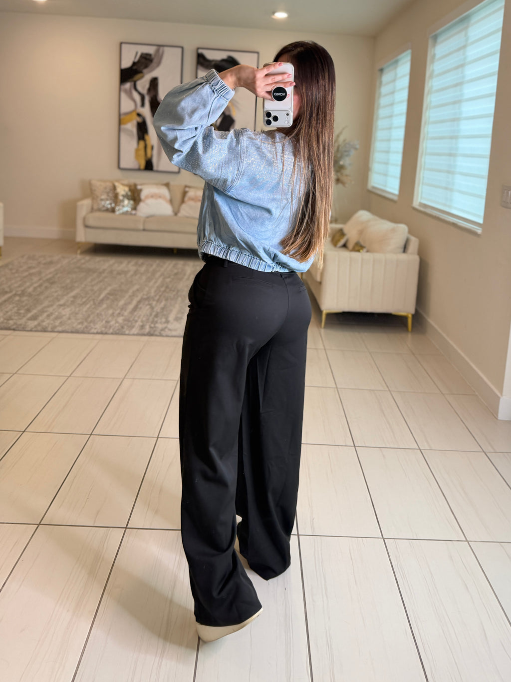 Iconic Contrast Black and Denim Pants