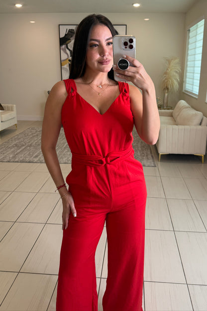 Split Intention Red Jumpsuit