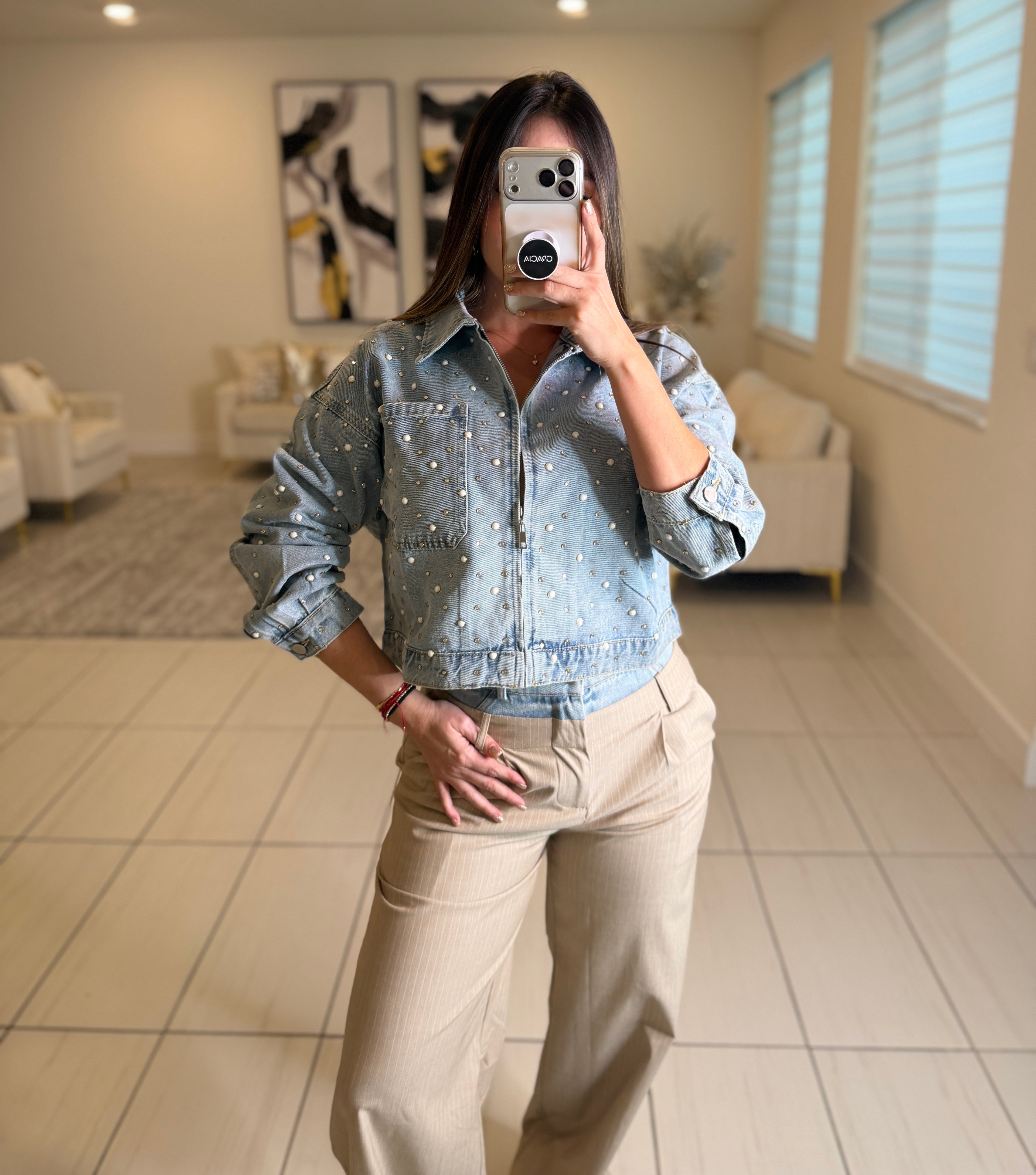 Iconic Contrast Beige and Denim Pants