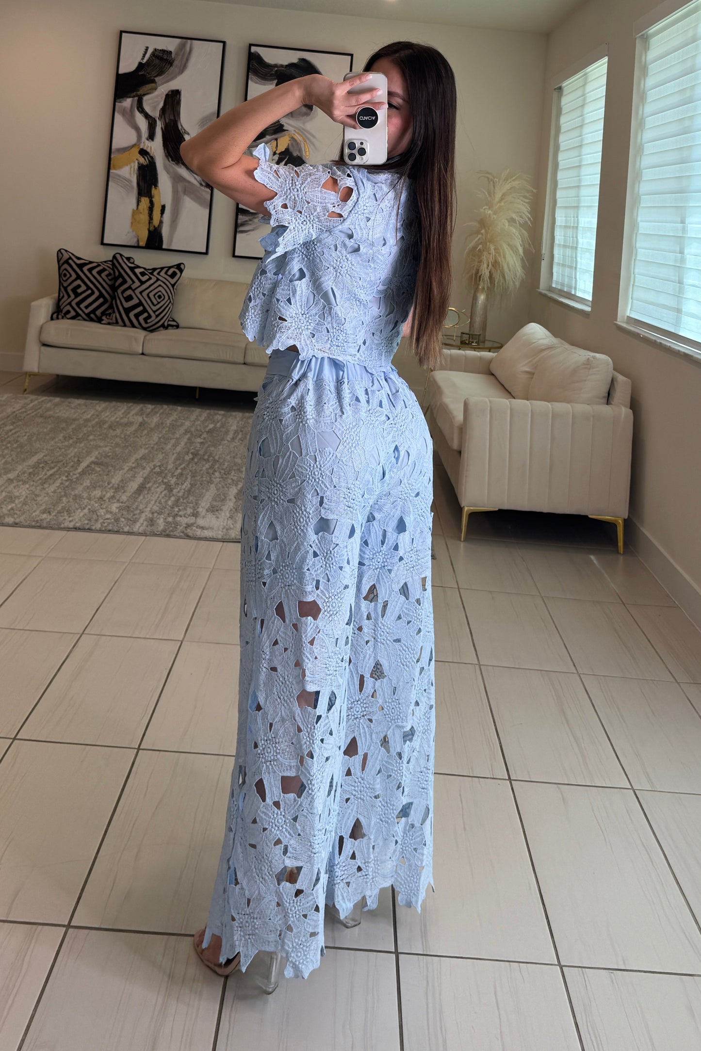 Bloom Crochet Blue Pant Set