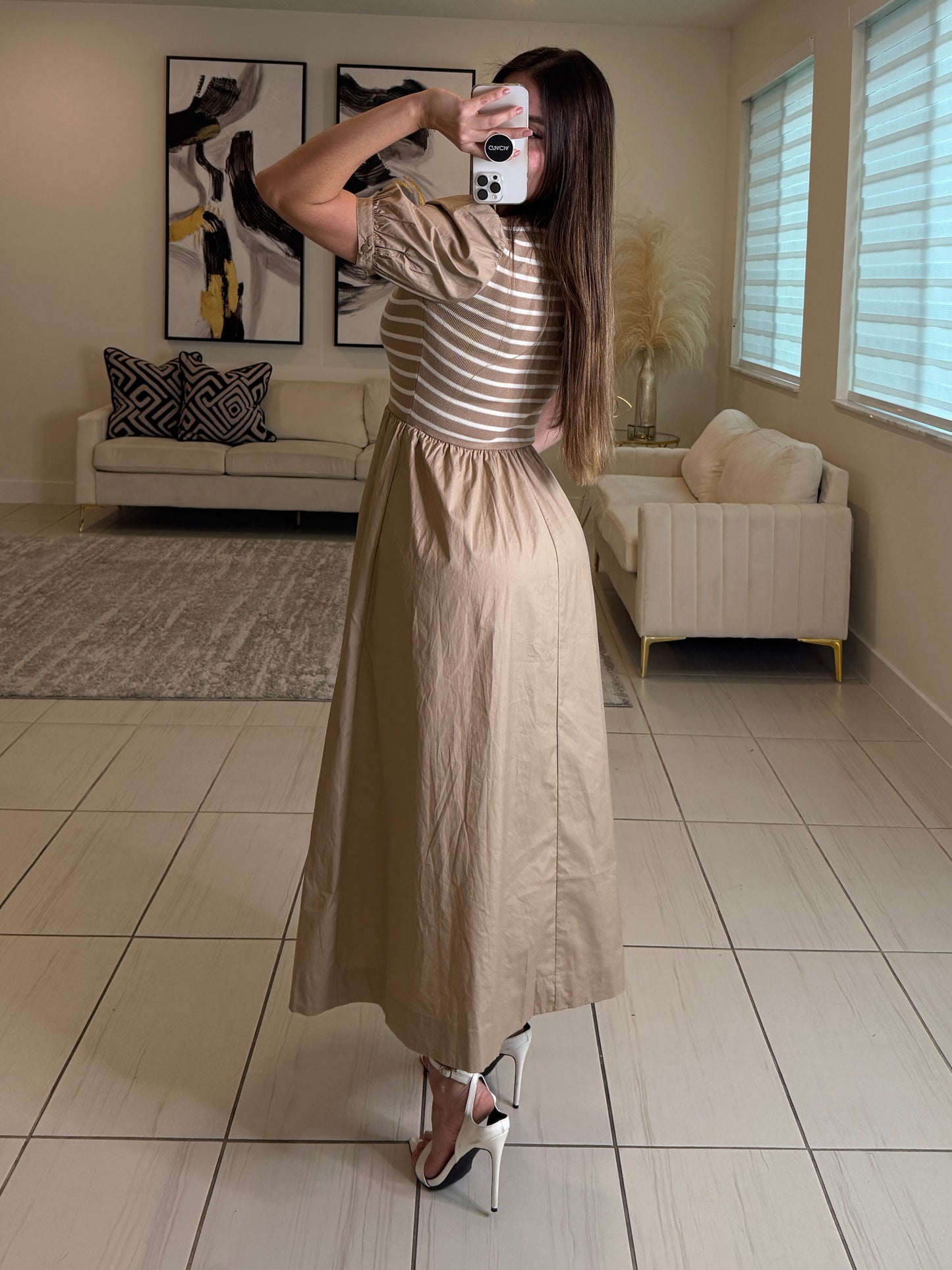 Lustrous Dream Beige Midi Dress
