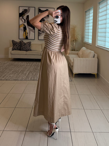 Lustrous Dream Beige Midi Dress
