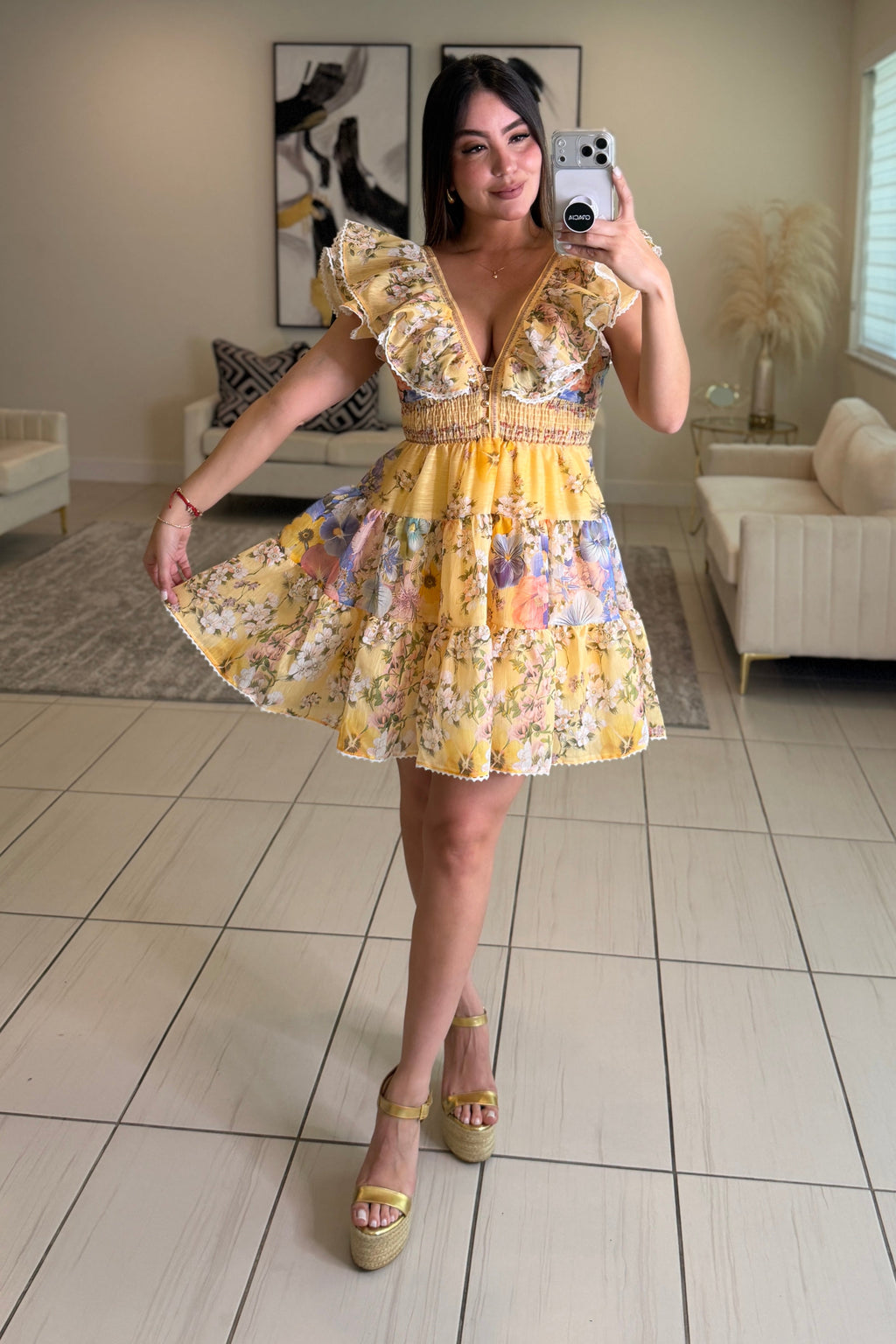 Radiant Reverie Floral Yellow Dress