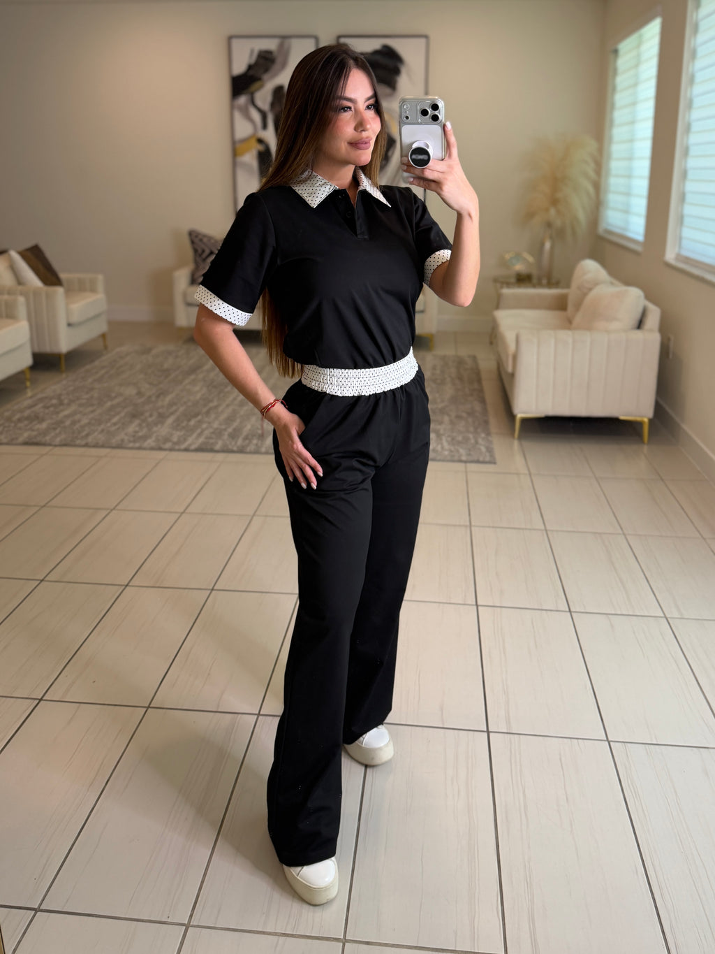 Dainty Love Dots Black Pant Set