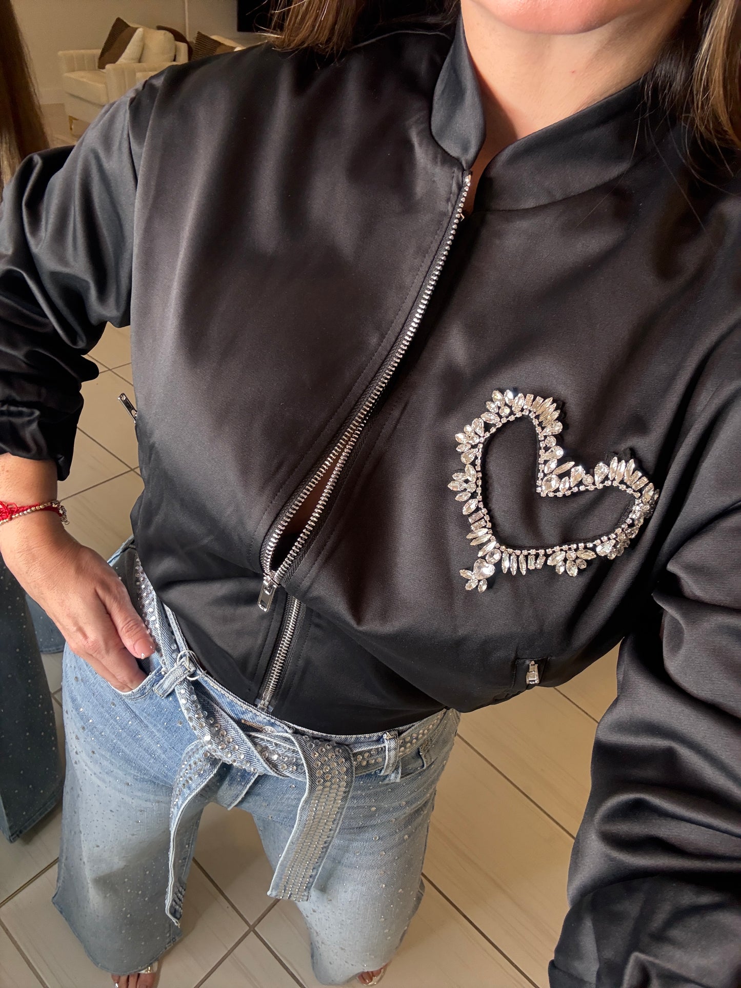 Glam Heart Black Bomber Jacket