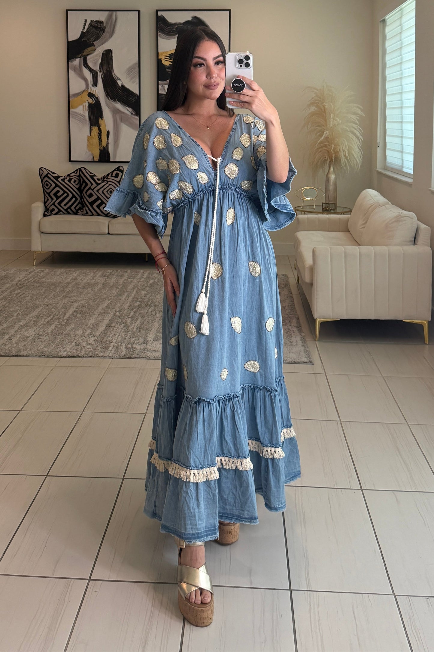 BohoChic Denim Maxi Dress