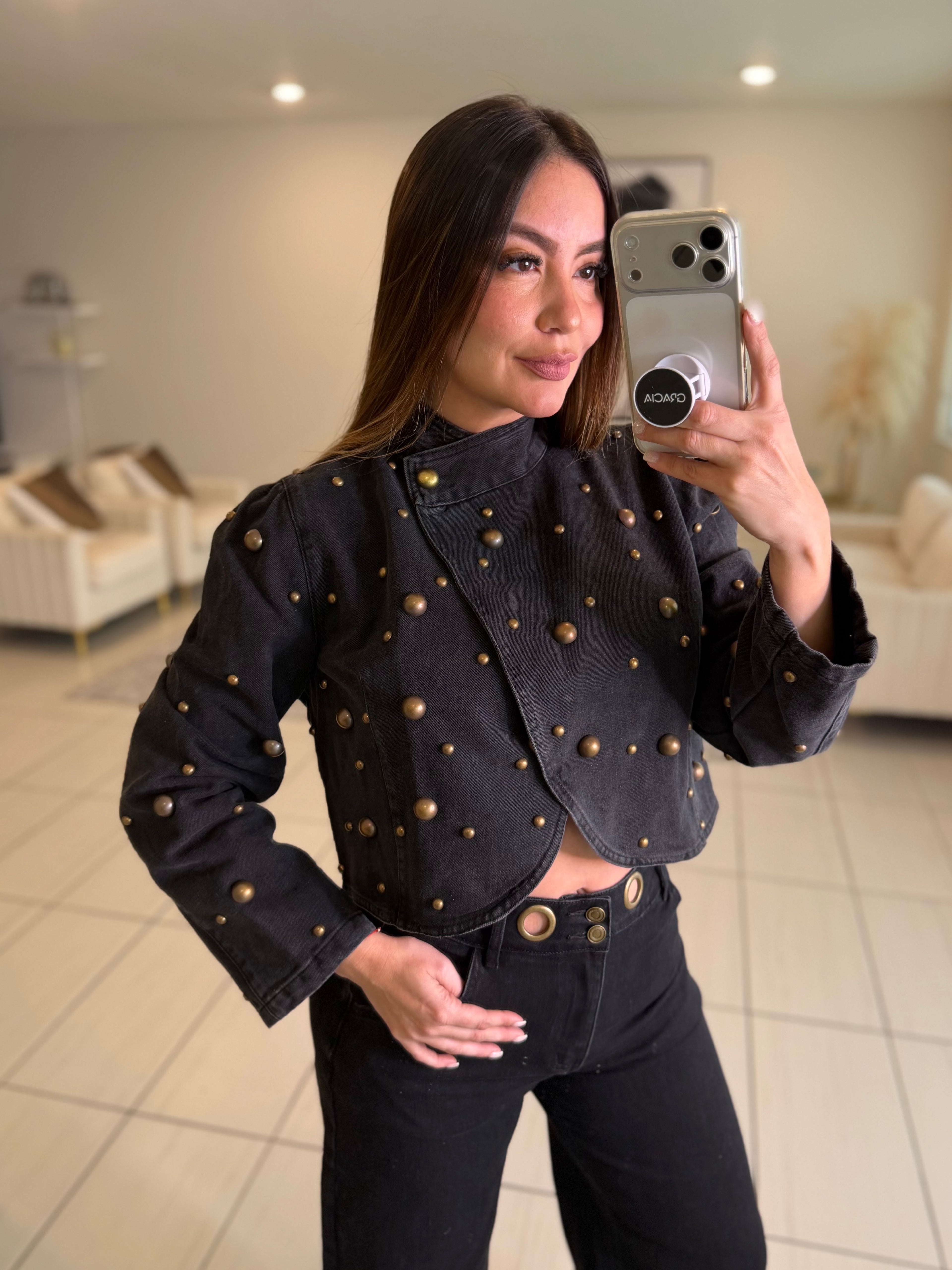 Luxe Gold Hoops Black Barrel Pants